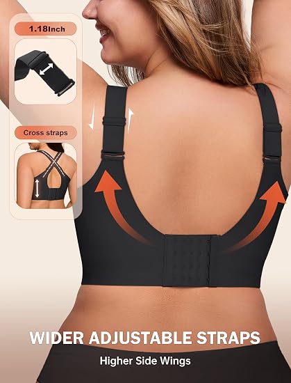 【DAGGLOSA】Full Coverage Wirefree Jelly Support Bra, Wide Adjustable Straps Plus Size Bra with Higher Side Wings