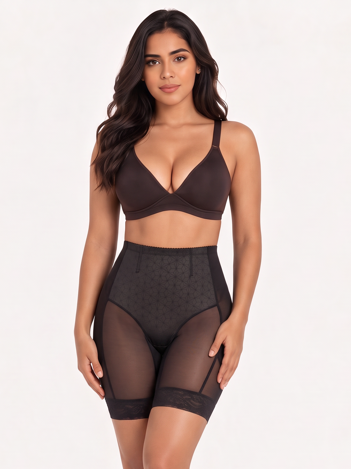 【DAGGLOSA】 High Waist Mesh Shapewear Shorts for Women, Double Tummy Control Butt Lifter Body Shaper, Anti-Roll Lace Hem Mid-Thigh Shaping Shorts