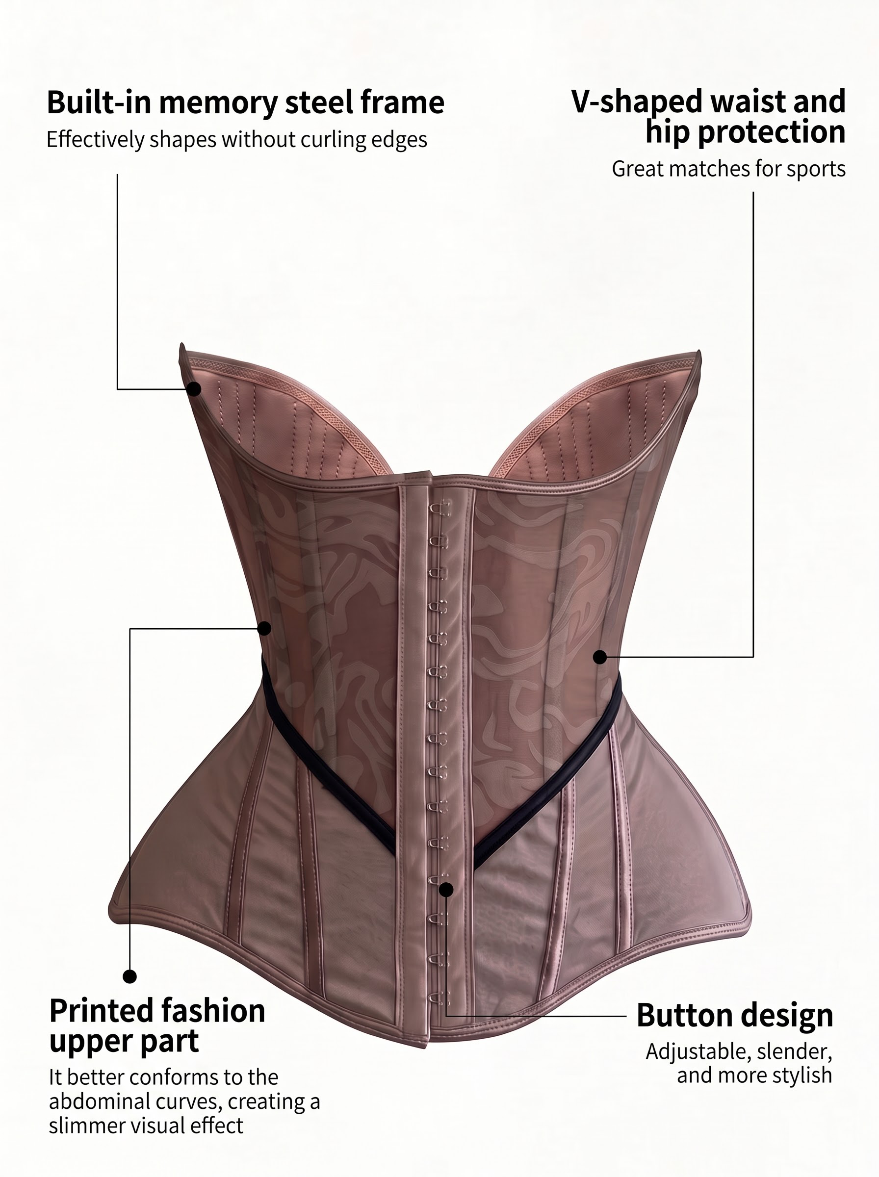 [DAGGLOSA] Sheer Floral Mesh Underbust Corset, Heavy Steel Boned Waist Trainer, Hourglass Waist Cincher for Women