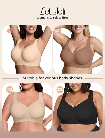 【DAGGLOSA】Full Coverage Wirefree Jelly Support Bra, Wide Adjustable Straps Plus Size Bra with Higher Side Wings