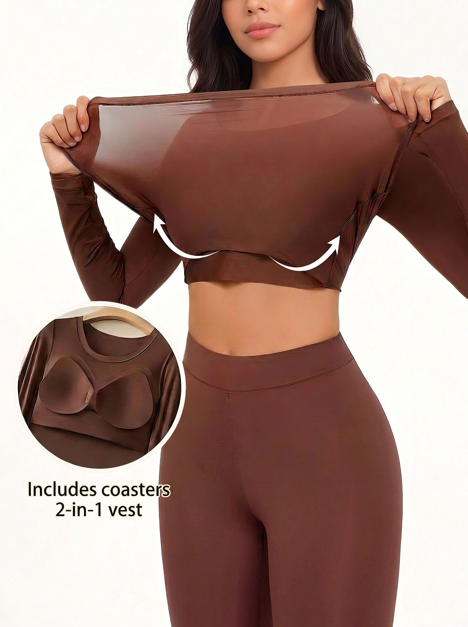 【DAGGLOSA】 Women Thermal Underwear Set with Built-in Bra Pads, 2-Piece High Waist Seamless Warm Base Layer Set for Fall Winter