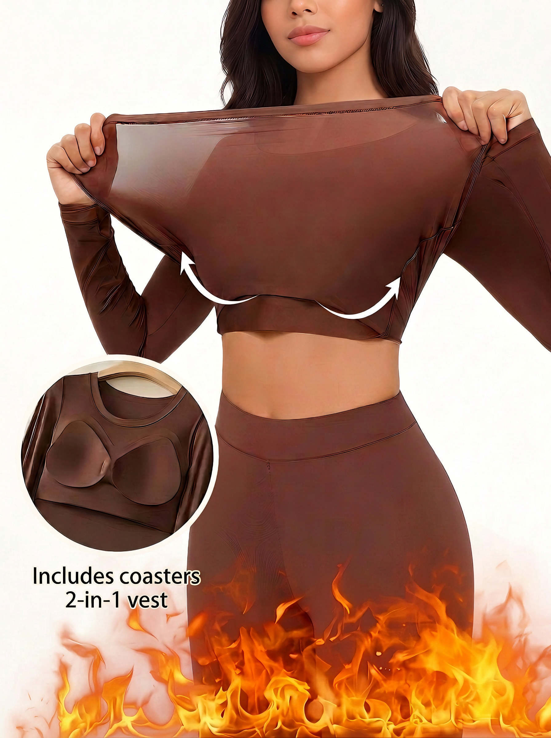 【DAGGLOSA】 Women Thermal Underwear Set with Built-in Bra Pads, 2-Piece High Waist Seamless Warm Base Layer Set for Fall Winter