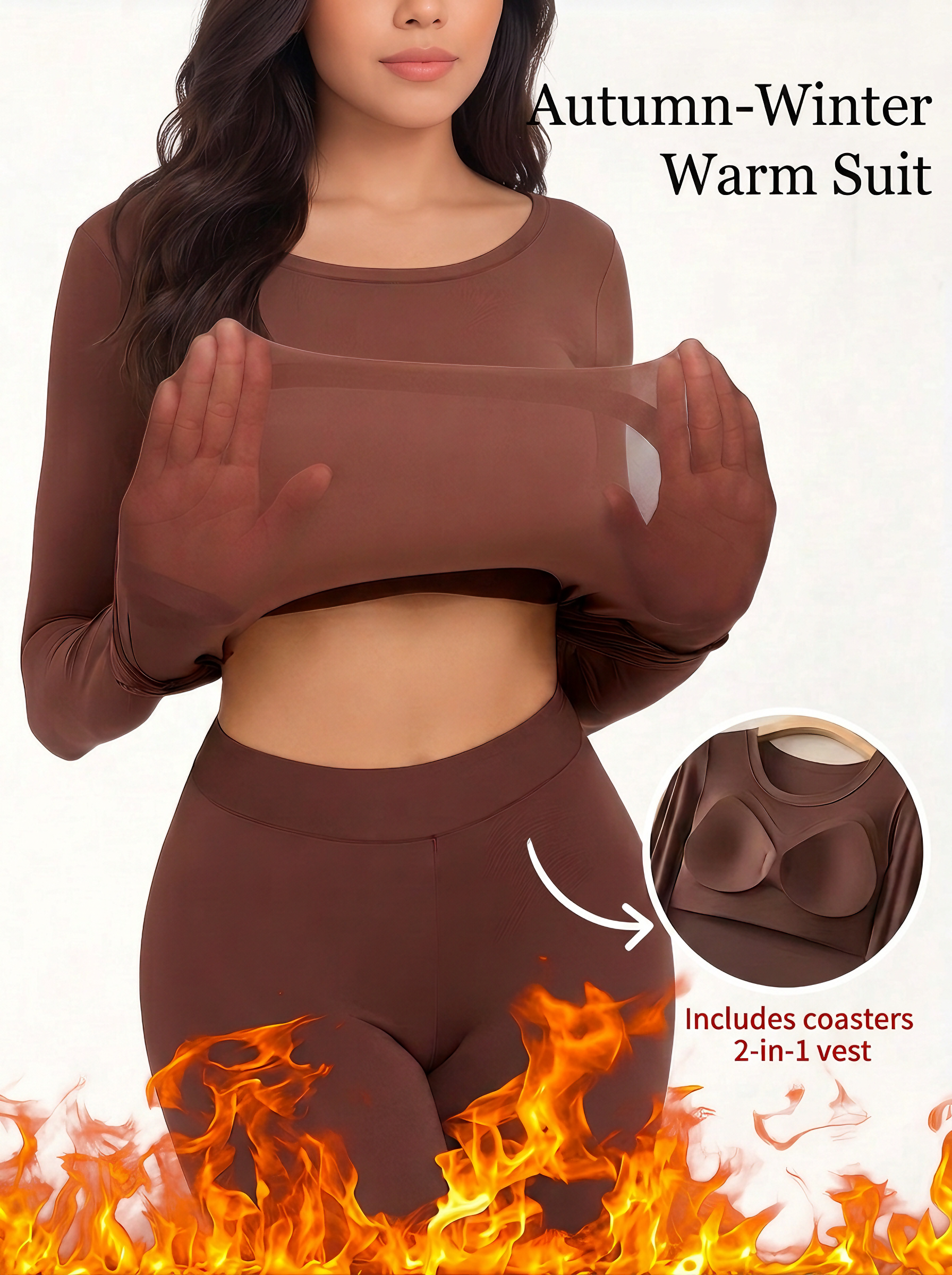 【DAGGLOSA】 Women Thermal Underwear Set with Built-in Bra Pads, 2-Piece High Waist Seamless Warm Base Layer Set for Fall Winter