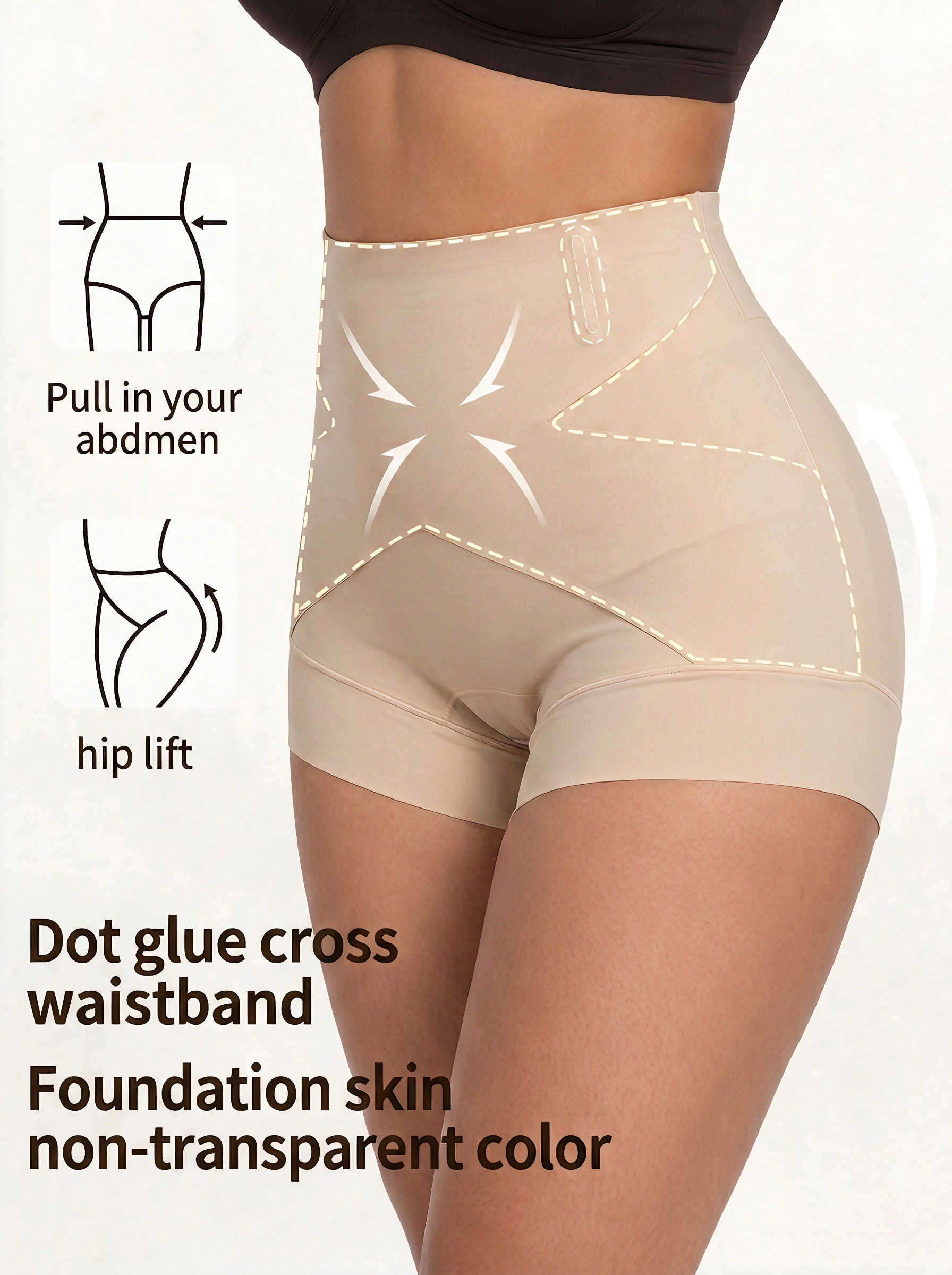 [DAGGLOSA] High Waist Tummy Control Shapewear Shorts, Cross Dot Glue Waistband Butt Lifter Shaper for Women