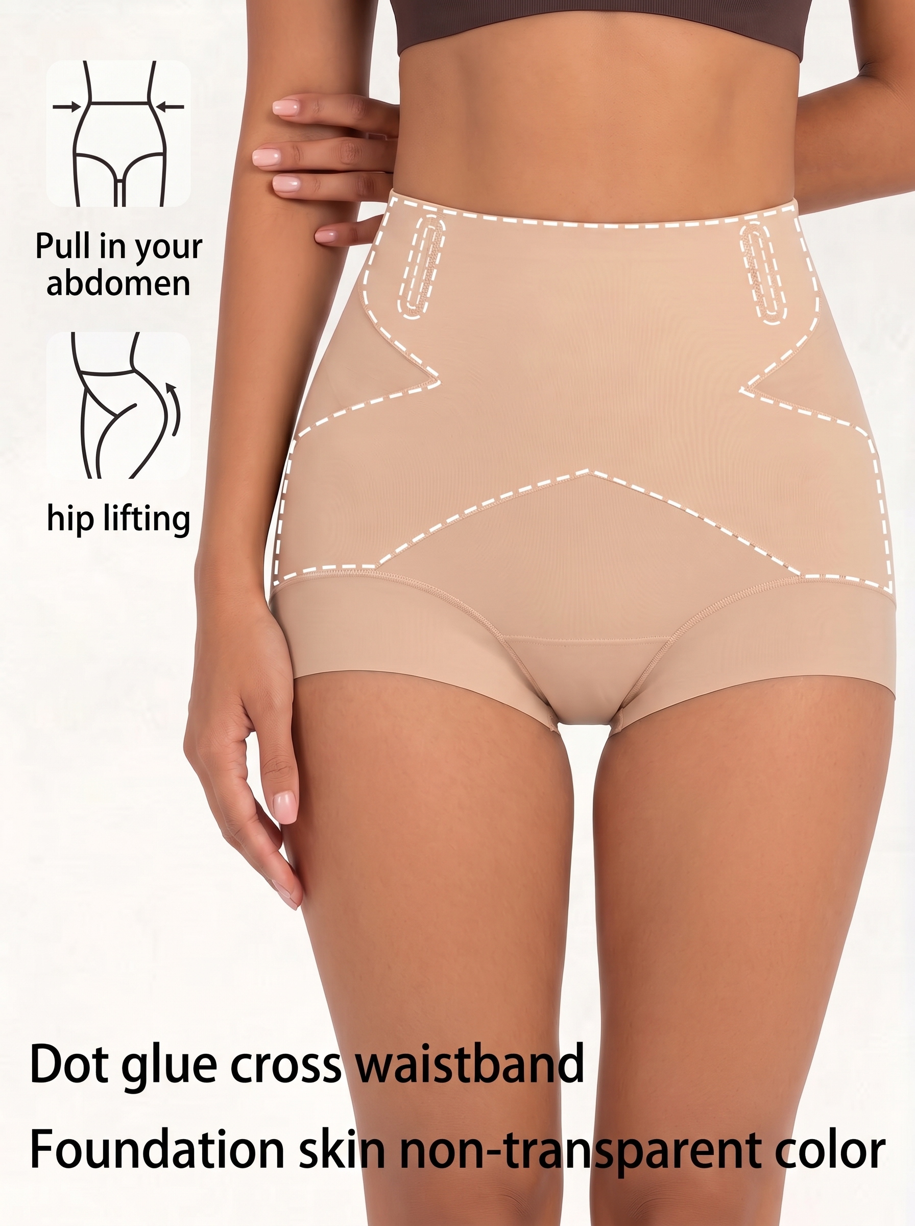 [DAGGLOSA] High Waist Tummy Control Shapewear Shorts, Cross Dot Glue Waistband Butt Lifter Shaper for Women