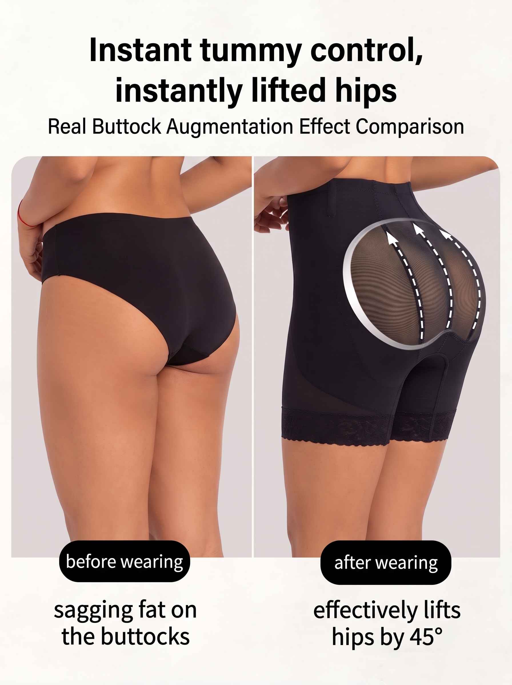 【DAGGLOSA】 High Waist Mesh Shapewear Shorts for Women, Double Tummy Control Butt Lifter Body Shaper, Anti-Roll Lace Hem Mid-Thigh Shaping Shorts