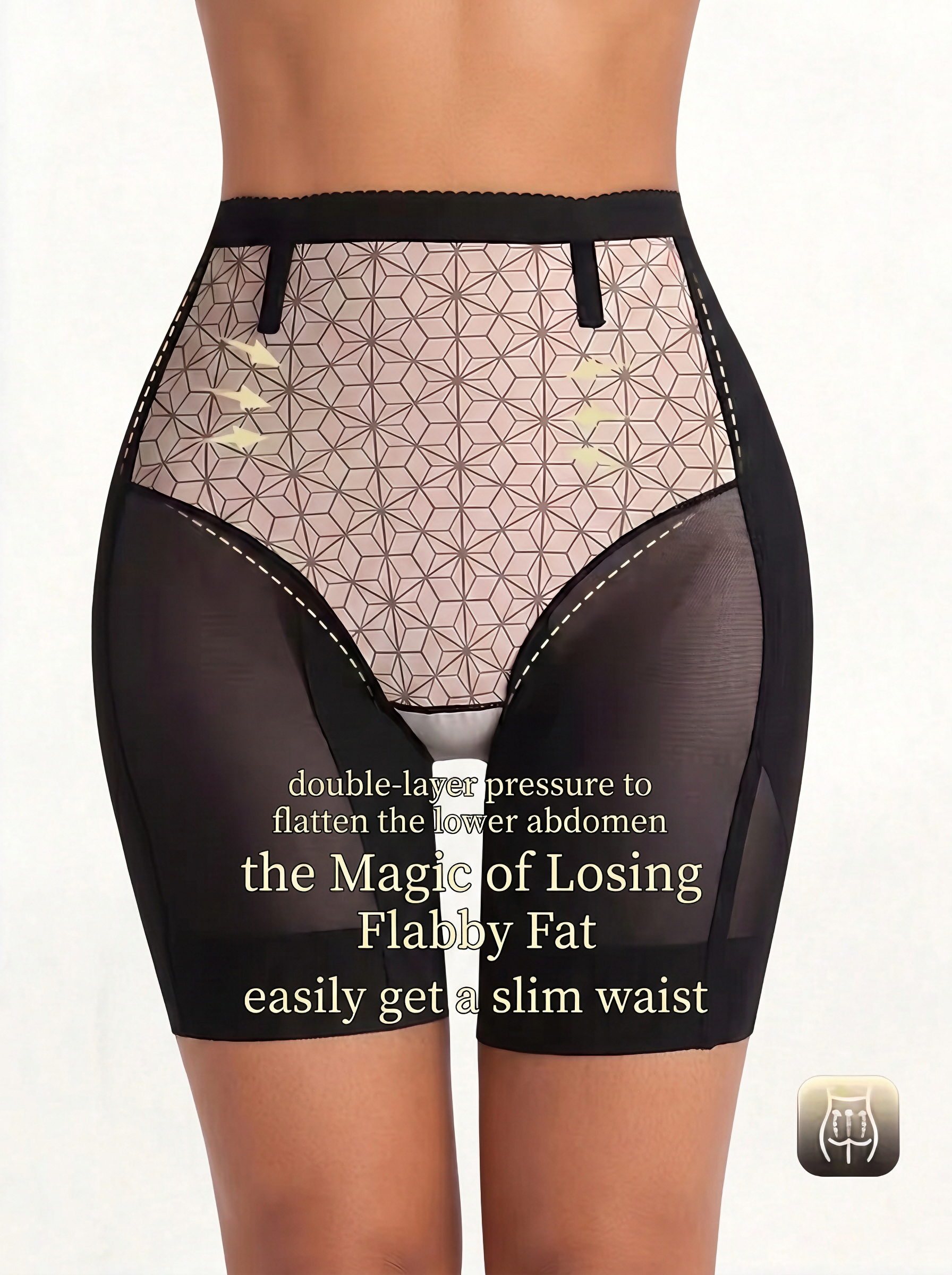 【DAGGLOSA】 High Waist Mesh Shapewear Shorts for Women, Double Tummy Control Butt Lifter Body Shaper, Anti-Roll Lace Hem Mid-Thigh Shaping Shorts