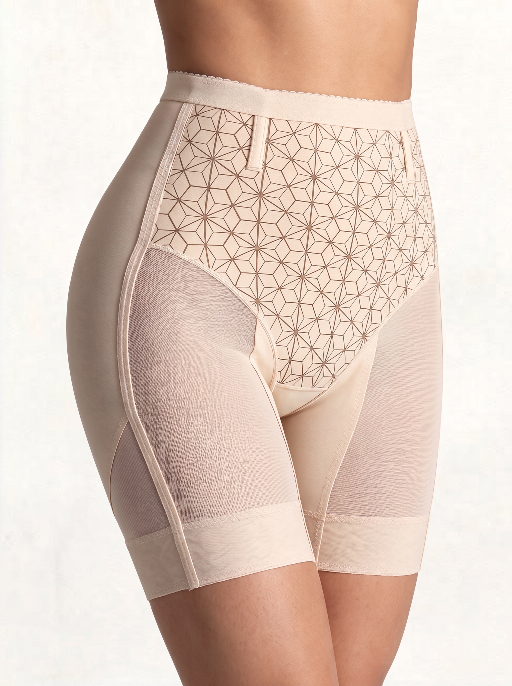 【DAGGLOSA】 High Waist Mesh Shapewear Shorts for Women, Double Tummy Control Butt Lifter Body Shaper, Anti-Roll Lace Hem Mid-Thigh Shaping Shorts