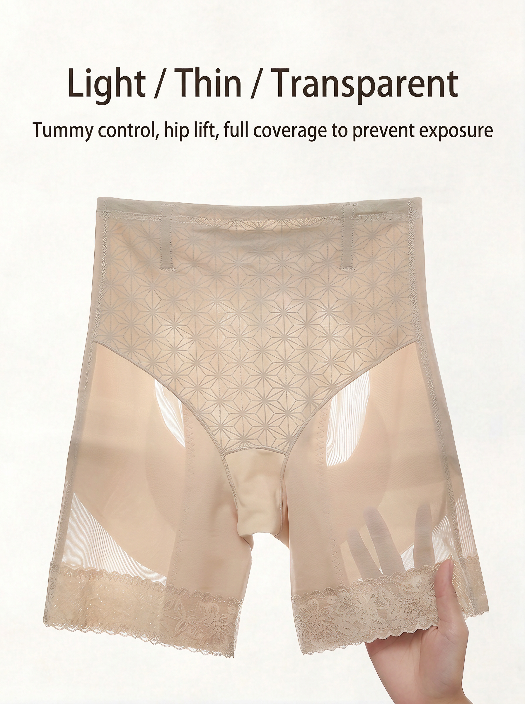 【DAGGLOSA】 High Waist Mesh Shapewear Shorts for Women, Double Tummy Control Butt Lifter Body Shaper, Anti-Roll Lace Hem Mid-Thigh Shaping Shorts