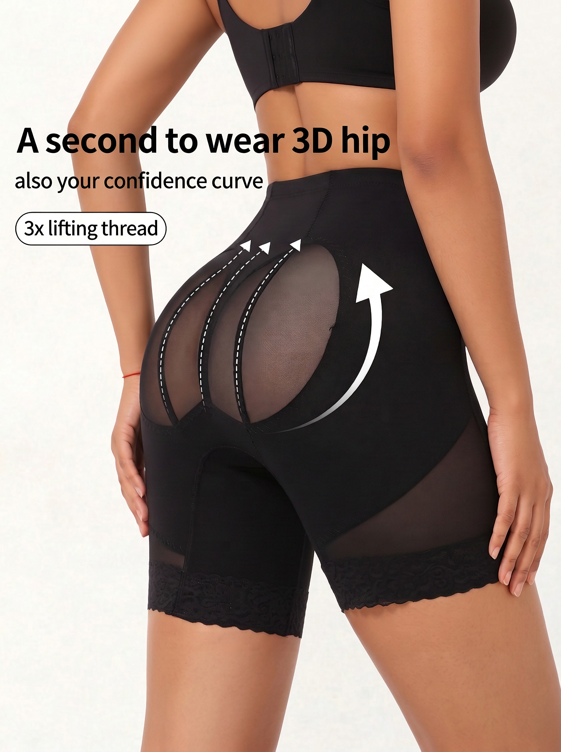 【DAGGLOSA】 High Waist Mesh Shapewear Shorts for Women, Double Tummy Control Butt Lifter Body Shaper, Anti-Roll Lace Hem Mid-Thigh Shaping Shorts