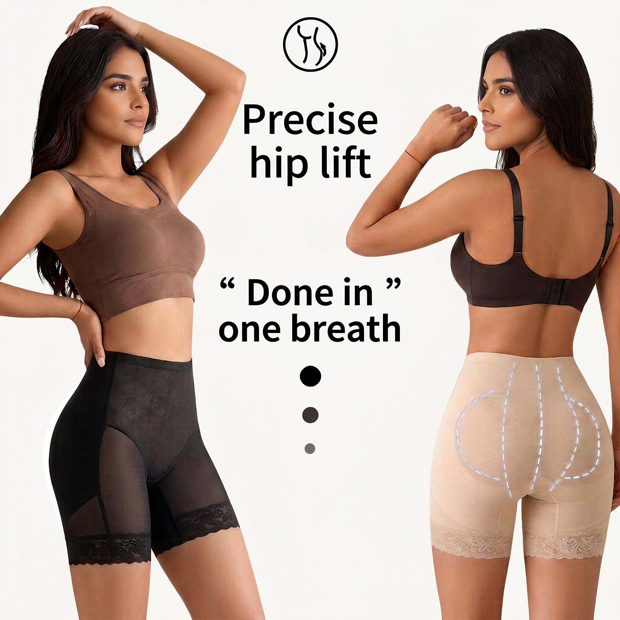 【DAGGLOSA】 High Waist Mesh Shapewear Shorts for Women, Double Tummy Control Butt Lifter Body Shaper, Anti-Roll Lace Hem Mid-Thigh Shaping Shorts