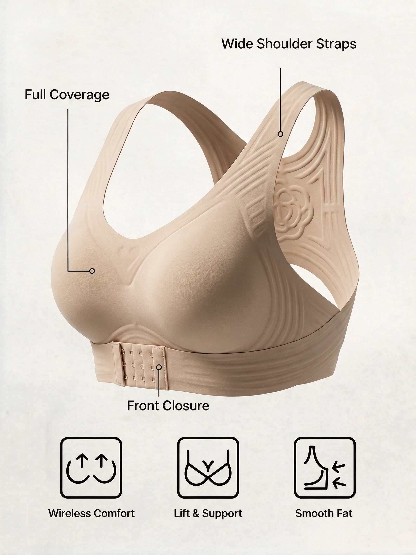 [DAGGLOSA] Full Coverage Wirefree Jelly Support Posture Corrector Bra, Wide Adjustable Straps Plus Size Bra with Higher Side Wings