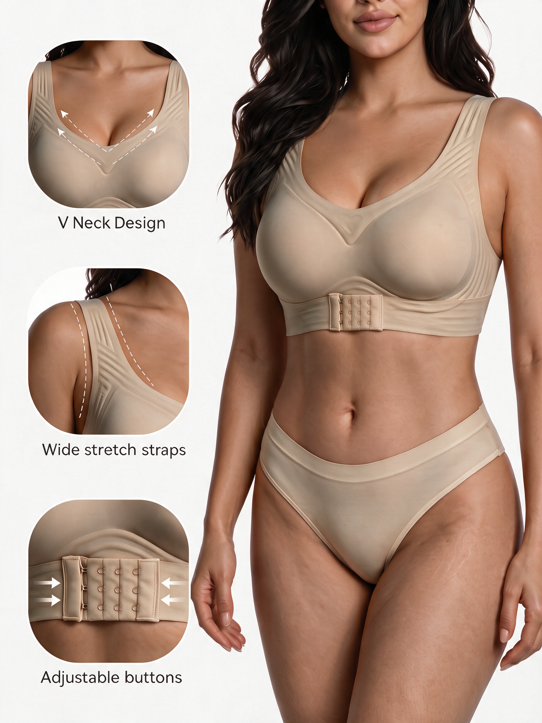 [DAGGLOSA] Full Coverage Wirefree Jelly Support Posture Corrector Bra, Wide Adjustable Straps Plus Size Bra with Higher Side Wings