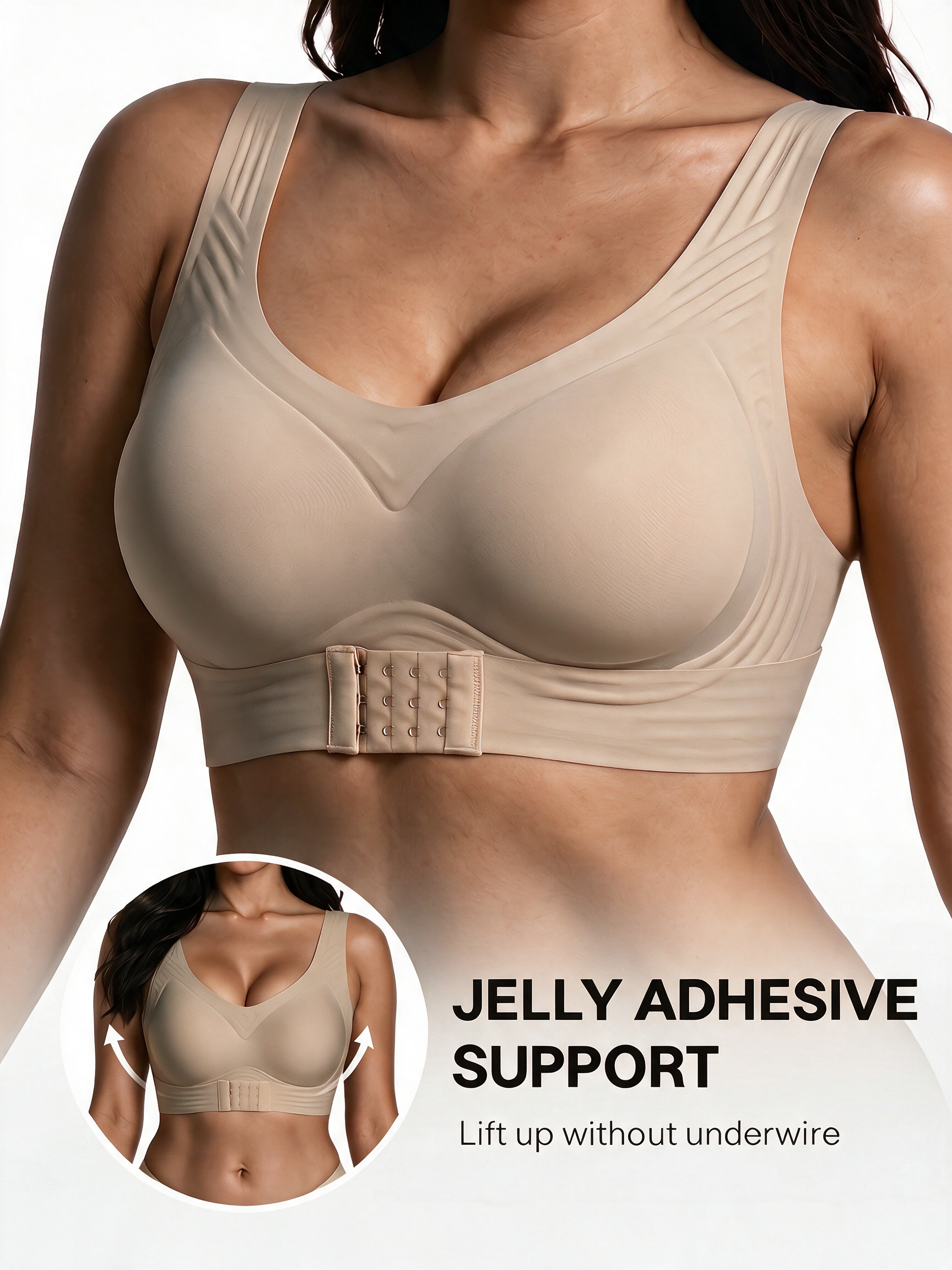 [DAGGLOSA] Full Coverage Wirefree Jelly Support Posture Corrector Bra, Wide Adjustable Straps Plus Size Bra with Higher Side Wings