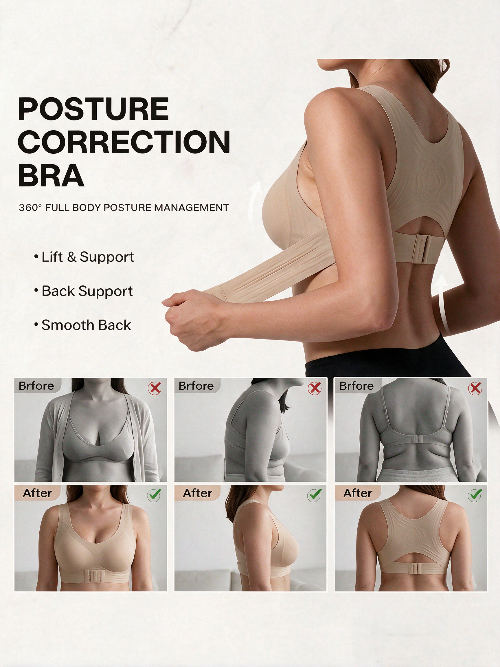 [DAGGLOSA] Full Coverage Wirefree Jelly Support Posture Corrector Bra, Wide Adjustable Straps Plus Size Bra with Higher Side Wings