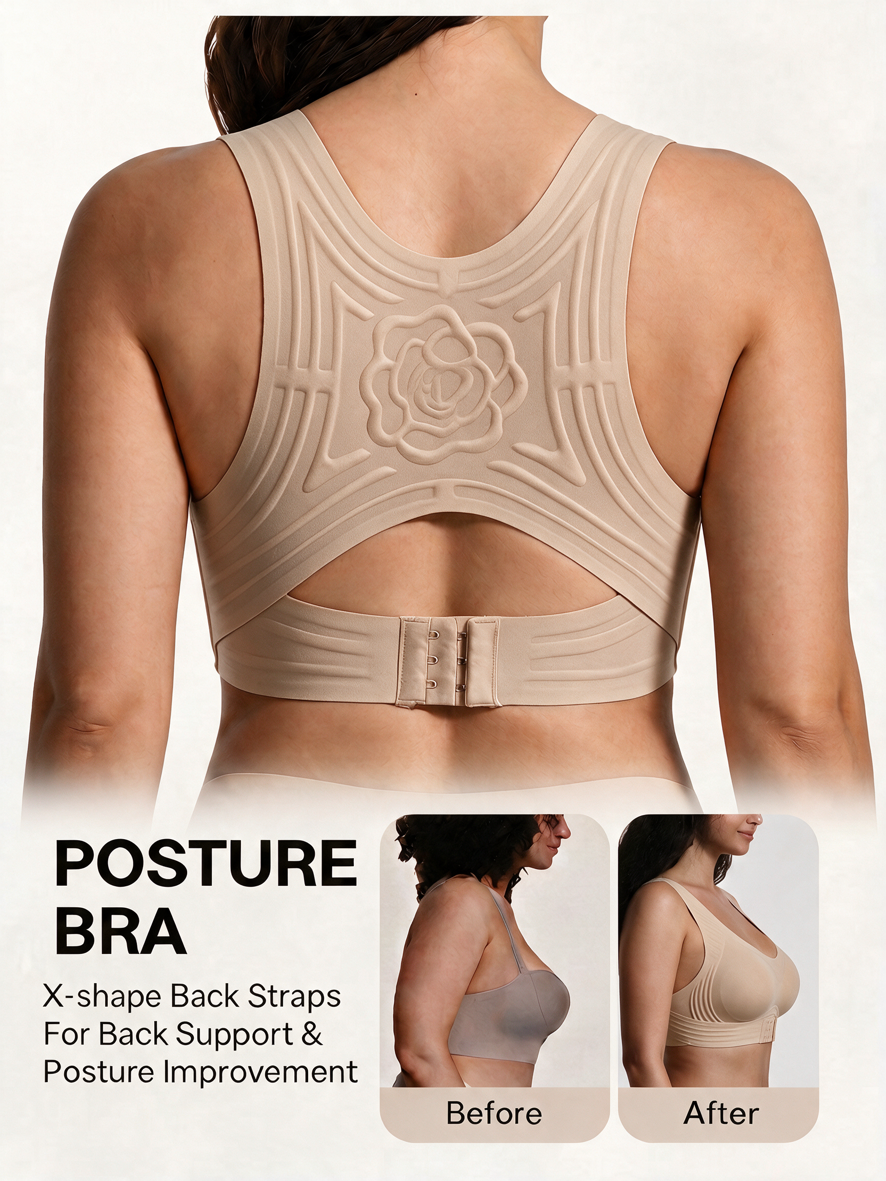 [DAGGLOSA] Full Coverage Wirefree Jelly Support Posture Corrector Bra, Wide Adjustable Straps Plus Size Bra with Higher Side Wings