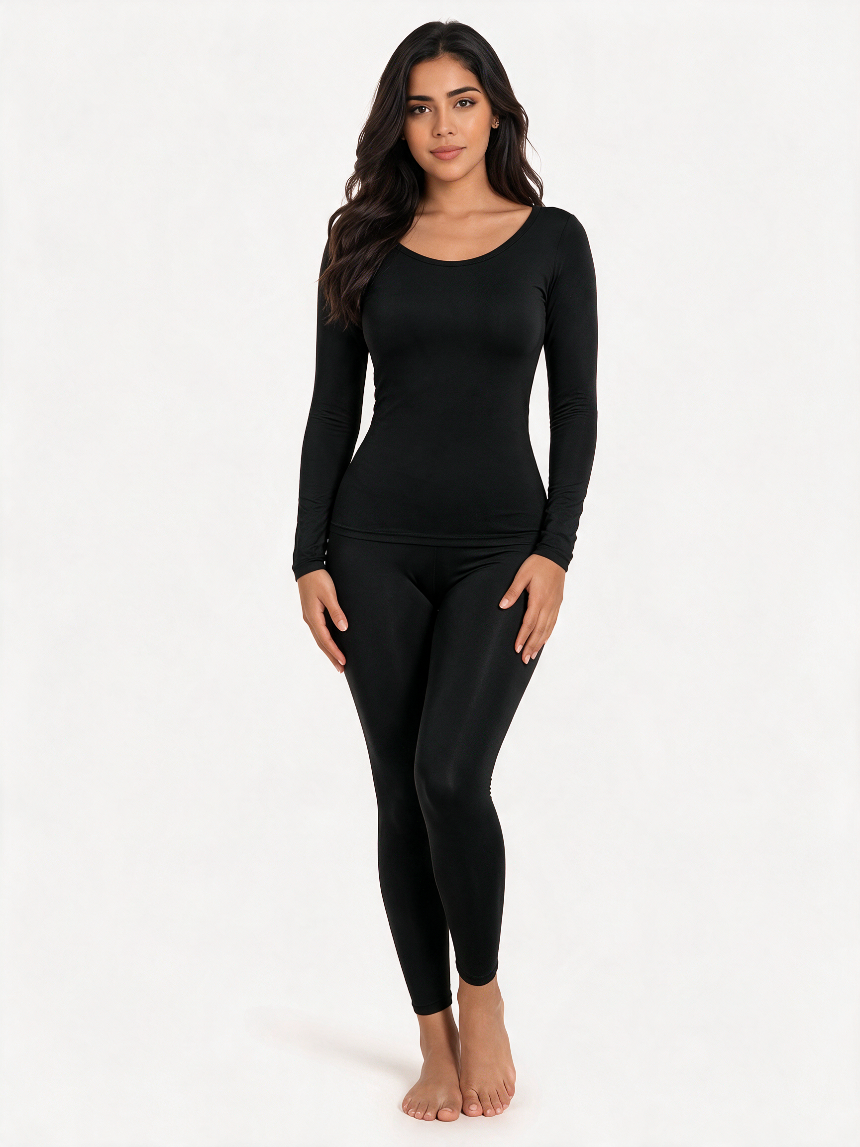 【DAGGLOSA】 Women Thermal Underwear Set with Built-in Bra Pads, 2-Piece High Waist Seamless Warm Base Layer Set for Fall Winter