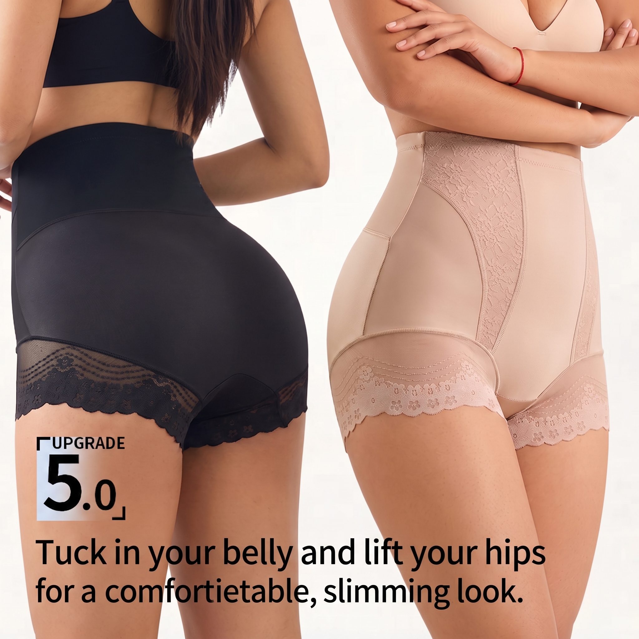 【DAGGLOSA】 High Waist Lace Shapewear Shorts, Tummy Control Butt Lifter Body Shaper for Women, Light Compression Anti-Roll Shaping Boyshort