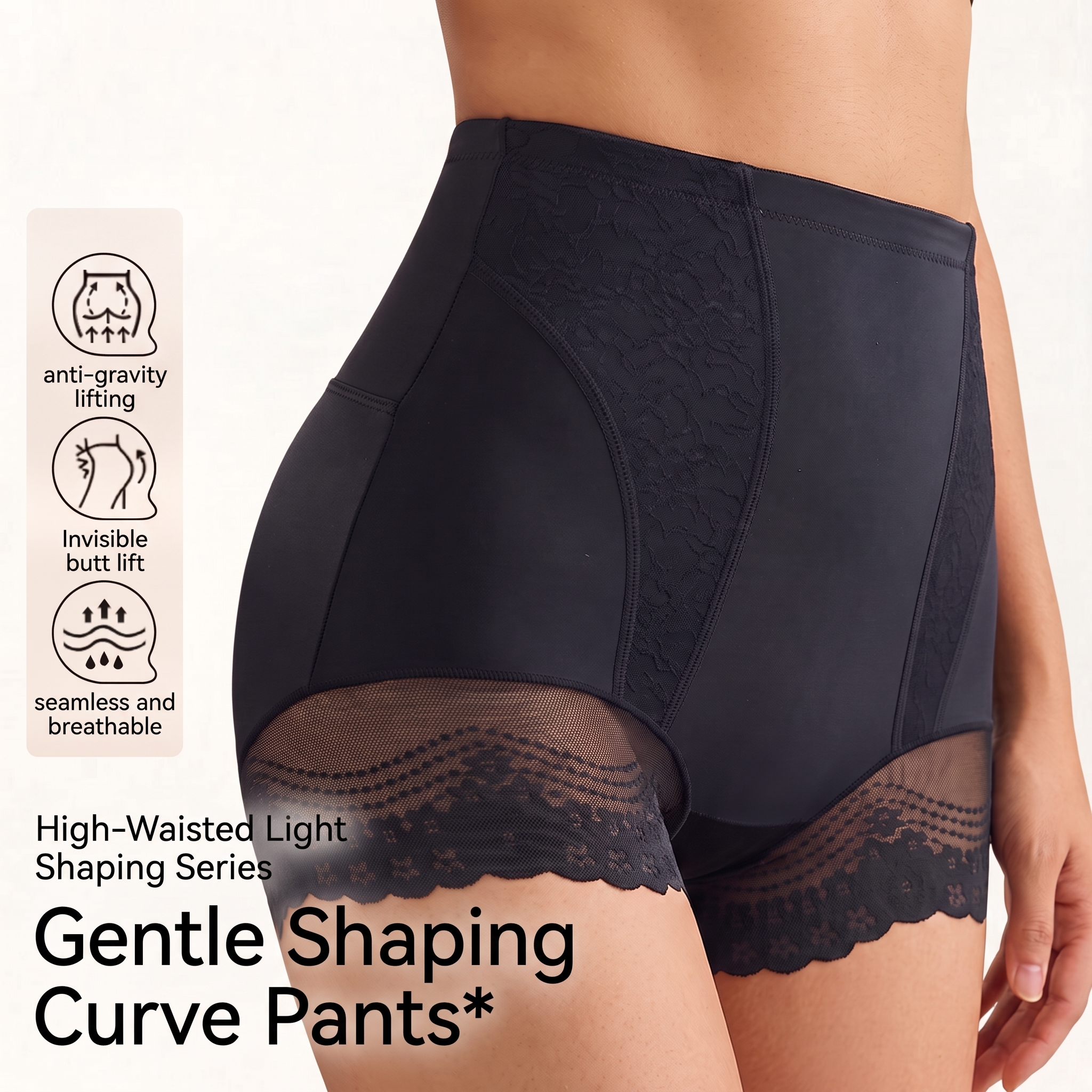 【DAGGLOSA】 High Waist Lace Shapewear Shorts, Tummy Control Butt Lifter Body Shaper for Women, Light Compression Anti-Roll Shaping Boyshort