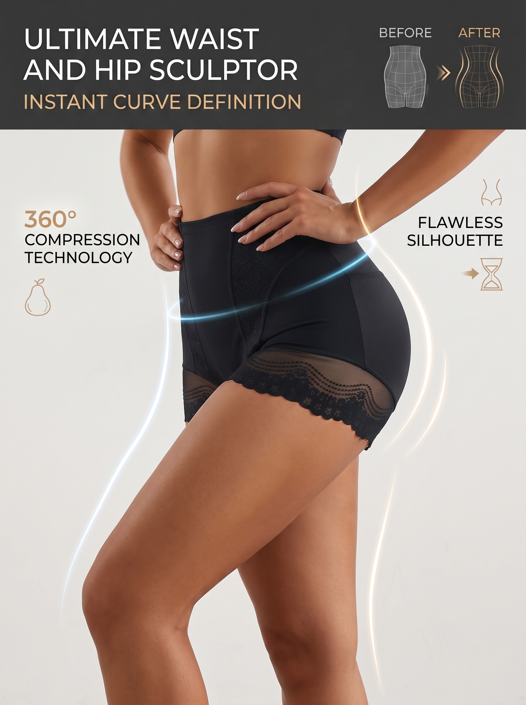【DAGGLOSA】 High Waist Lace Shapewear Shorts, Tummy Control Butt Lifter Body Shaper for Women, Light Compression Anti-Roll Shaping Boyshort