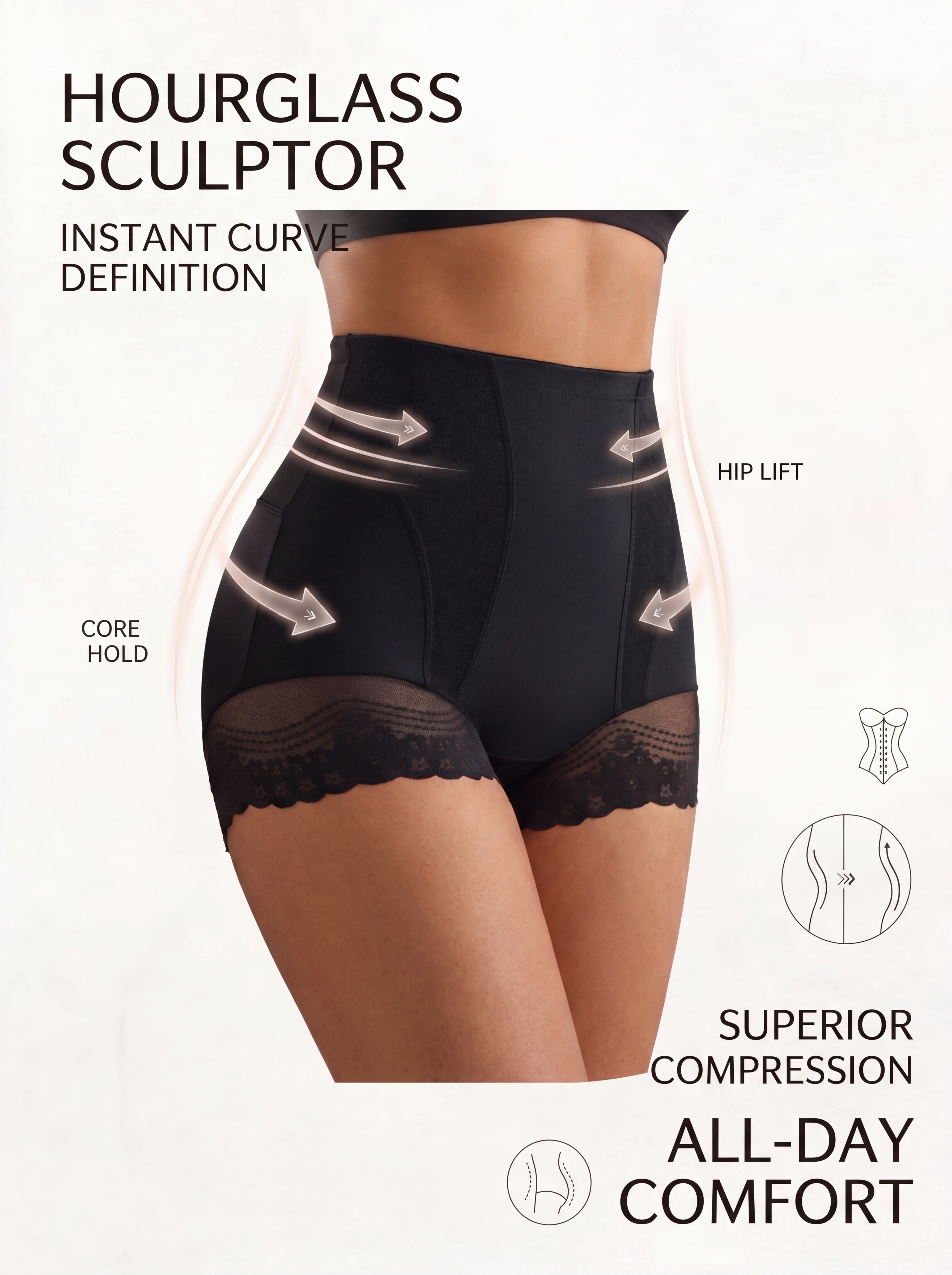 【DAGGLOSA】 High Waist Lace Shapewear Shorts, Tummy Control Butt Lifter Body Shaper for Women, Light Compression Anti-Roll Shaping Boyshort