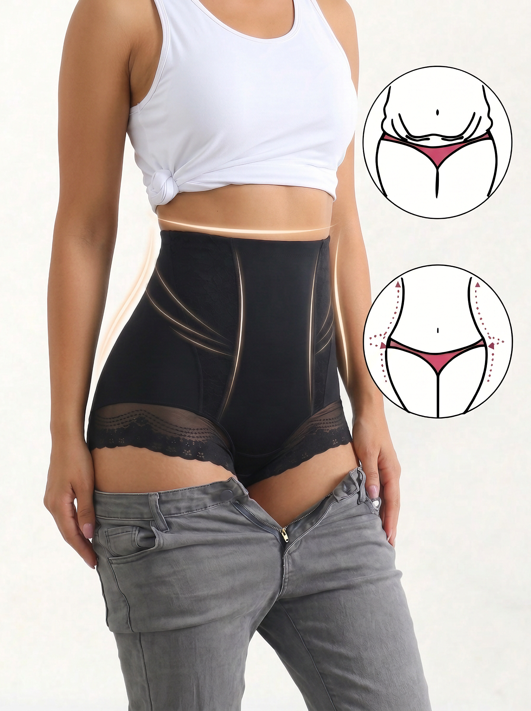 【DAGGLOSA】 High Waist Lace Shapewear Shorts, Tummy Control Butt Lifter Body Shaper for Women, Light Compression Anti-Roll Shaping Boyshort