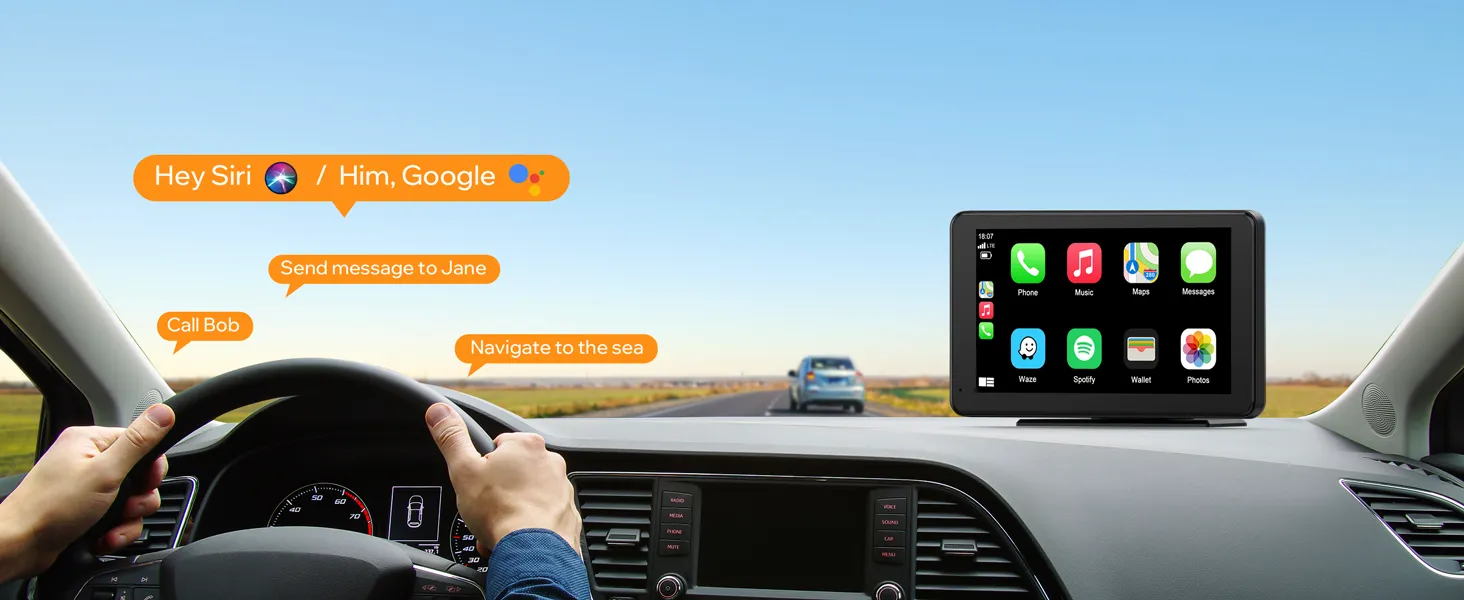 7" HD Wireless Car Stereo with Apple Carplay and 1080P Backup Camera, Android Auto Adapter with GPS Navigation, Bluetooth,Airplay