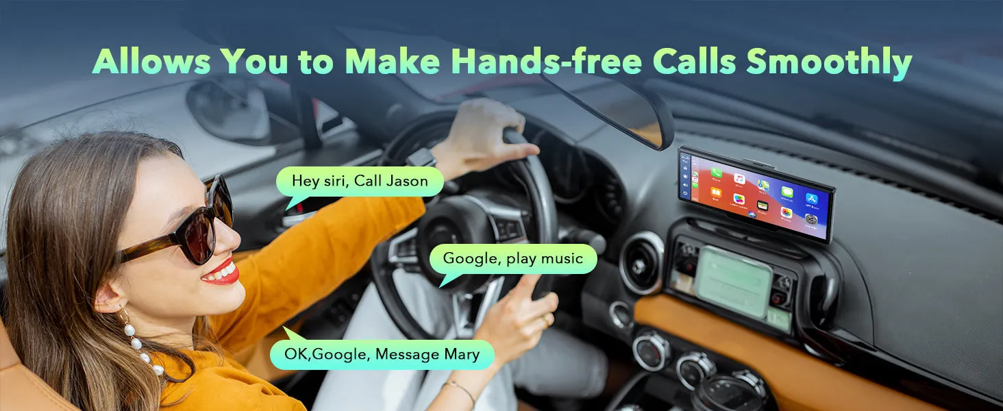 9.26" Wireless Car Stereo Apple Carplay with 2.5K Dash Cam, 1080P Backup Camera, GPS Navigation, Bluetooth, AirPlay, AUX/FM, Siri