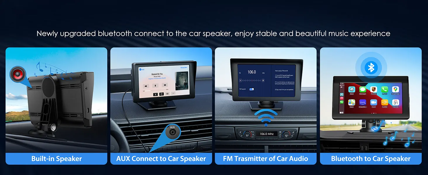 Portable 7 Inch Portable Wireless Car Stereo with Apple Carplay,1080P Reverse Camera, GPS Navigation, Airplay,Android Auto,Bluetooth,FM, Siri