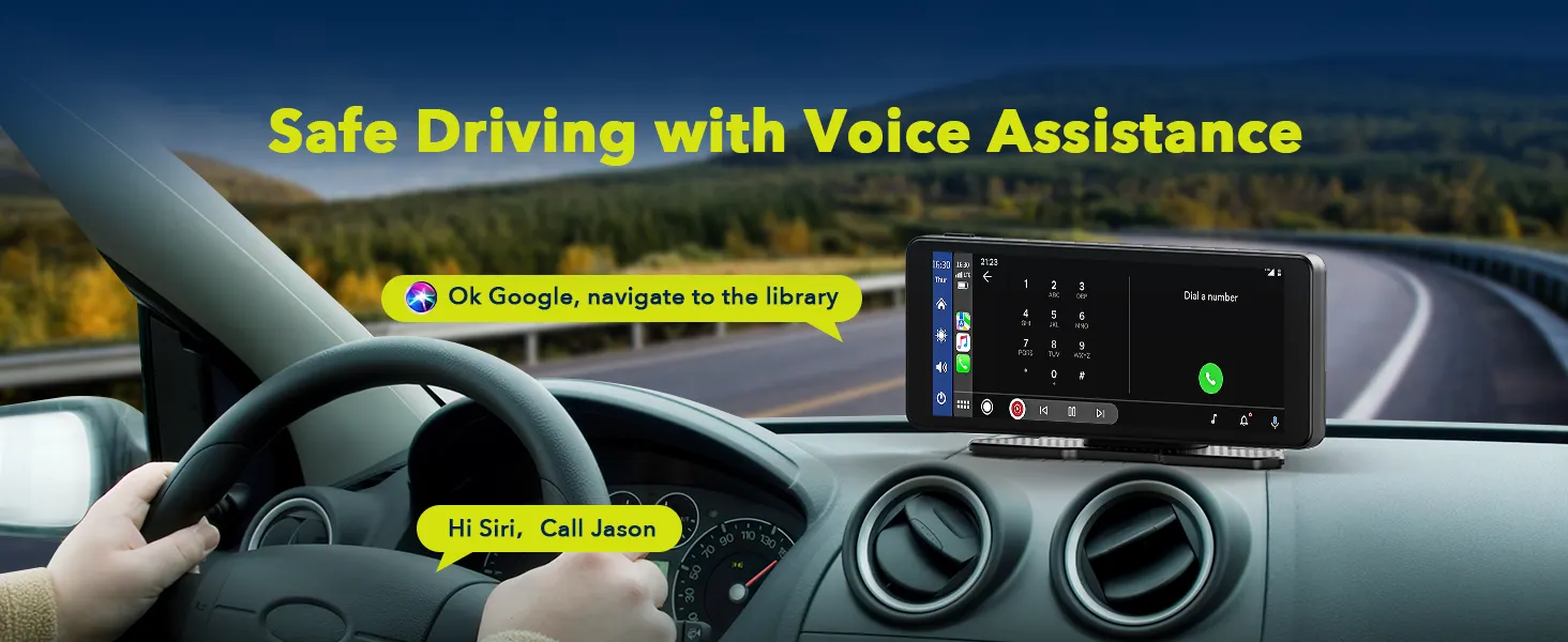 6.86" Portable Wireless Car Stereo Receiver Carplay & Android Auto Screen with 2.5K Dash Cam, 1080P Backup Camera, 64GB SD Card, GPS Navigation, AirPlay, AUX/FM, Googel, Siri