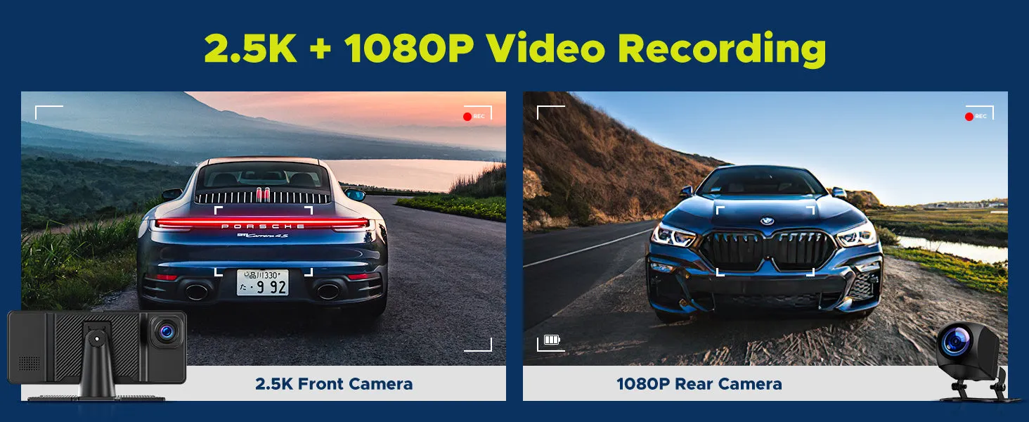 6.86" Portable Wireless Car Stereo Receiver Carplay & Android Auto Screen with 2.5K Dash Cam, 1080P Backup Camera, 64GB SD Card, GPS Navigation, AirPlay, AUX/FM, Googel, Siri