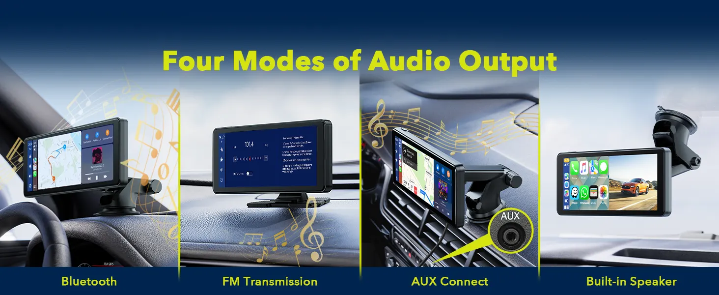 6.86" Portable Wireless Car Stereo Receiver Carplay & Android Auto Screen with 2.5K Dash Cam, 1080P Backup Camera, 64GB SD Card, GPS Navigation, AirPlay, AUX/FM, Googel, Siri