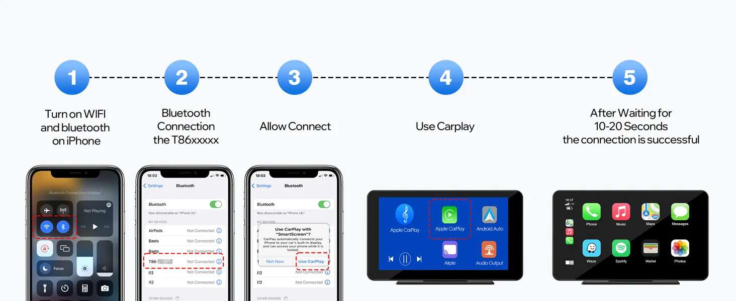 7" HD Wireless Car Stereo with Apple Carplay and 1080P Backup Camera, Android Auto Adapter with GPS Navigation, Bluetooth,Airplay