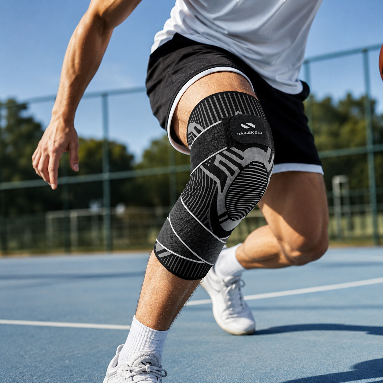 Sportkniebandage, professionelle Schutzausrüstung für Basketballspieler (Herren), Meniskuskompression für den Sommer im Freien, geeignet für Wandern und Laufen