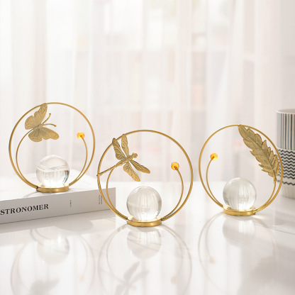European-style decorative ornament for TV cabinets and entryways—a creative, "light luxury" tabletop piece featuring wrought iron and a crystal ball.