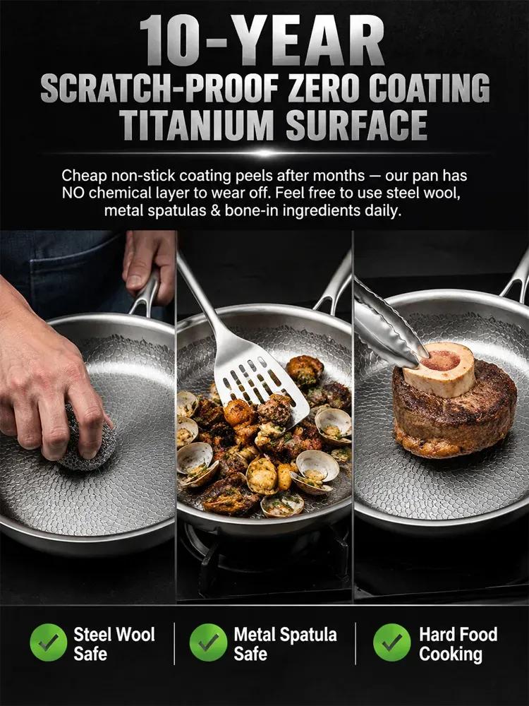 Handcrafted with countless hammer blows. Say goodbye to frequent wok replacements, buy one, use it for a lifetime!