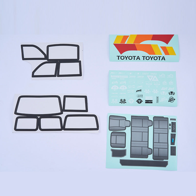 FCX10 Toyota LC80 decal sheets with frames and logo designs