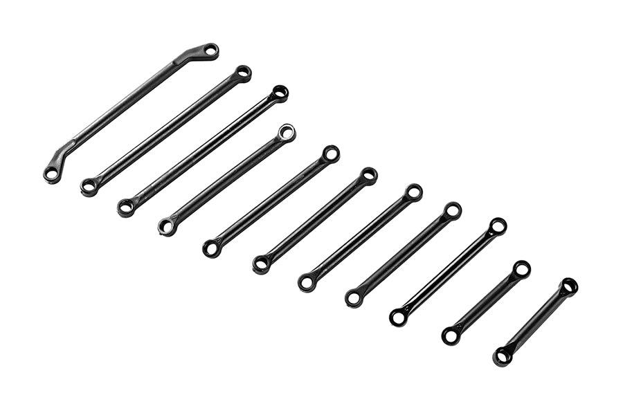 Common parts for 1:18 RC vehicles, including link rods in black finish.