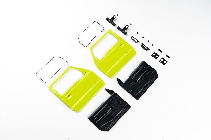 1:12 Jimny side door parts in green and black with assembly hardware