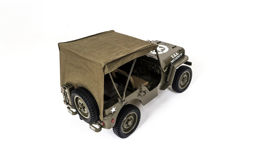 Green canvas top for 1:6 1941 MB Scaler model, highlighting assembly design and details.