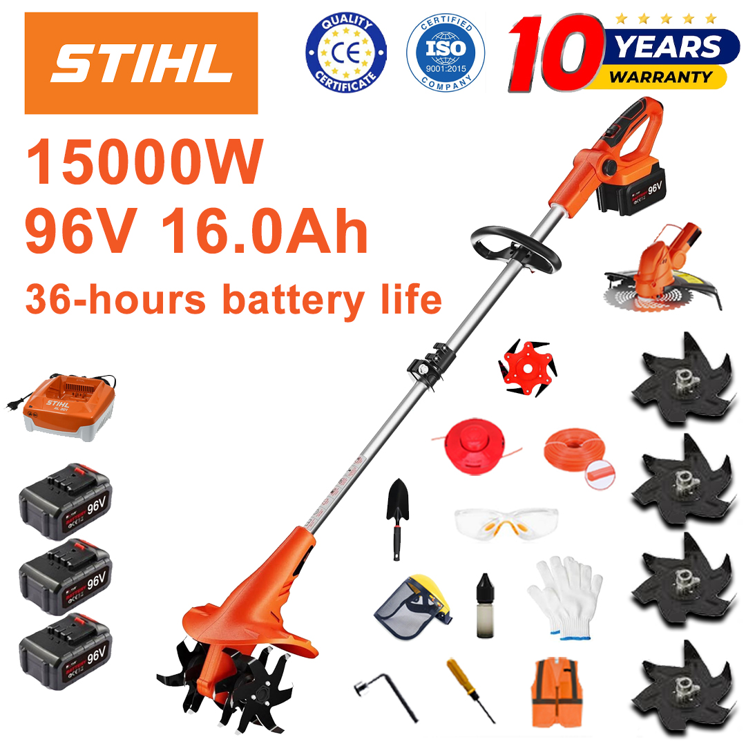 STIHL 15 000 W-os kefe nélküli fűnyírókészlet hosszú nyéllel és visszahúzható vágópengével