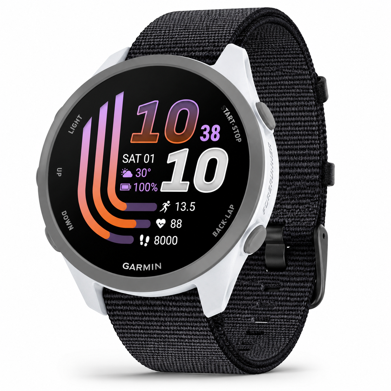 GARMIN | Nagy felbontású AMOLED kijelzővel és könnyű, hordozható kialakítással rendelkezik; átfogó adatelemzési képességeket kínál – beleértve a pulzusszám-variabilitás (HRV) monitorozását, több mint 80 vezetett edzést, valamint biztonsági és követési fun