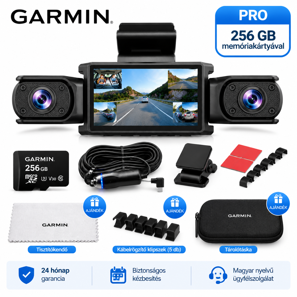 Garmin D6 4 kamerás autós menetrögzítő kamera, 360°-os látószög, 4 csatornás felvétel, 1 TB memóriakártya-támogatás, éjjellátás, parkolási mód