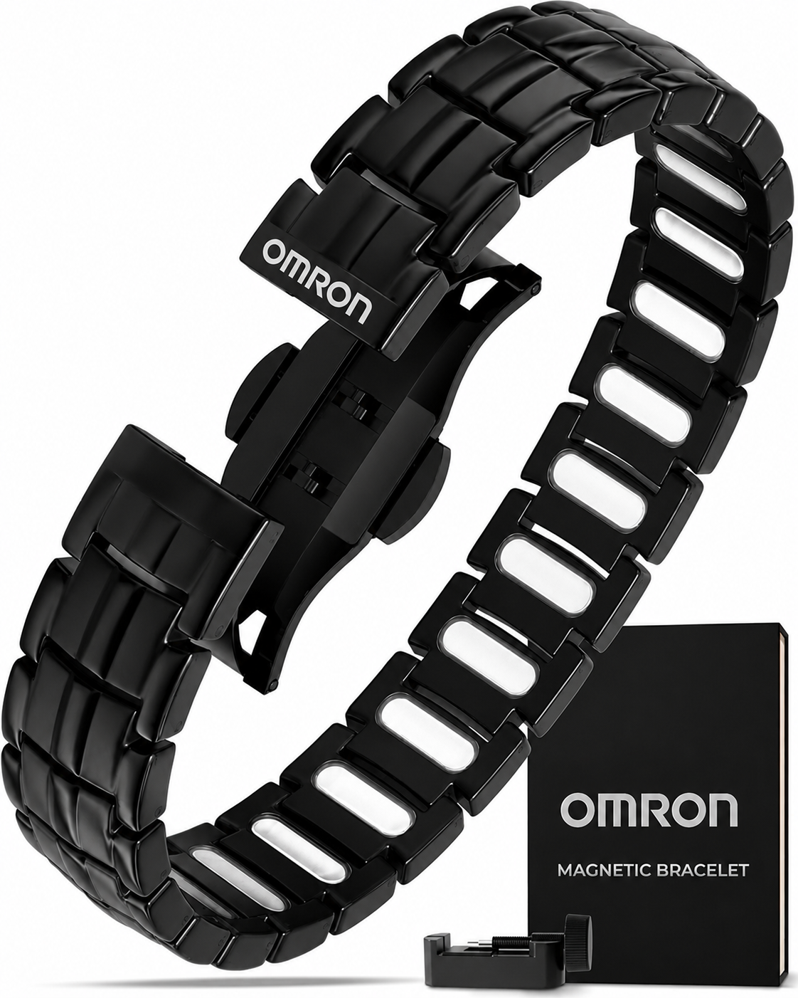 Omron Férfi Mágneses Karkötő - 5x EllipseMAX Erősségű 5000 Gauss Mágnes - Amerikai Design és Szabadalmaztatott - Prémium Titán Férfi Mágneses Karkötő Állítható Hosszban