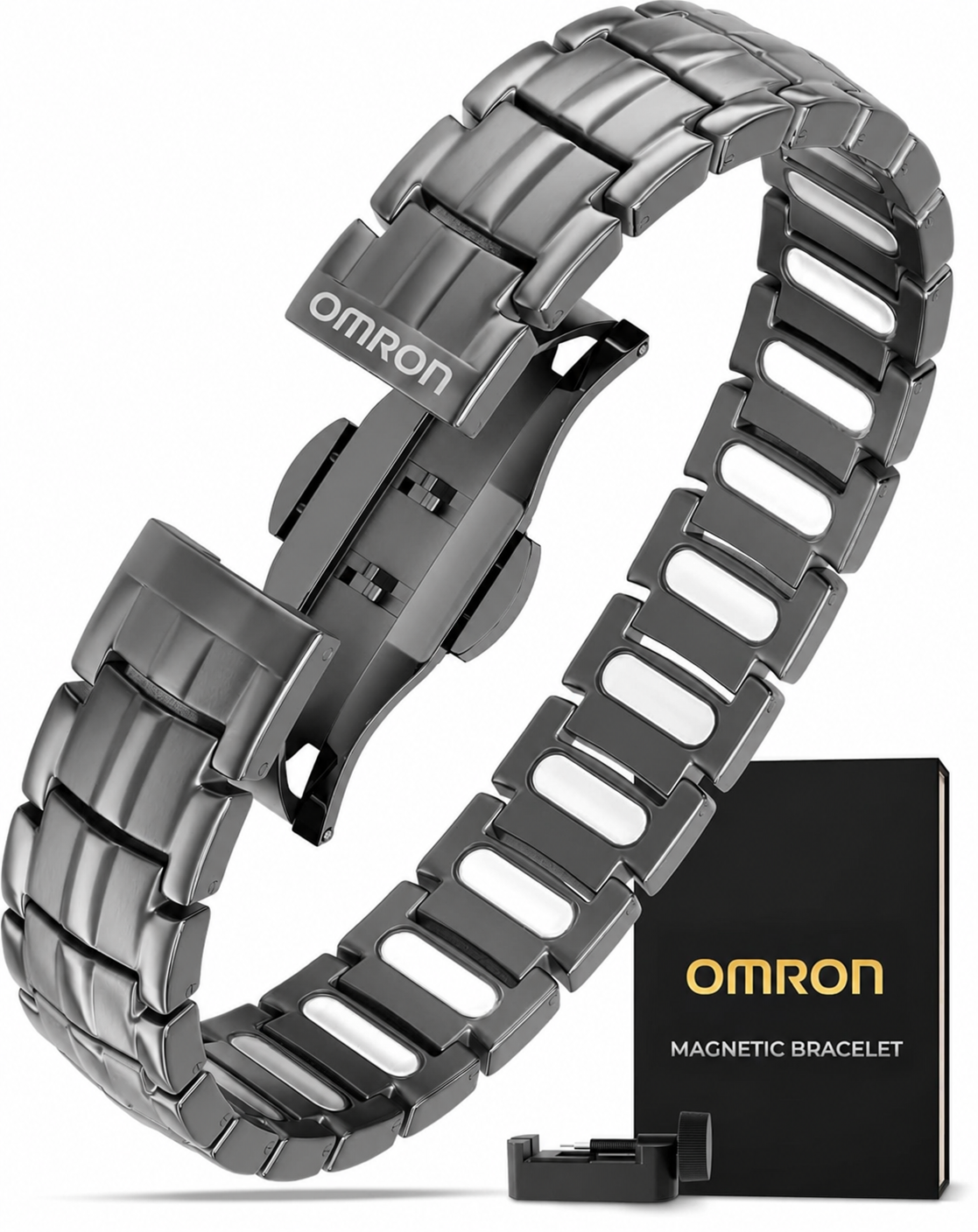Omron Férfi Mágneses Karkötő - 5x EllipseMAX Erősségű 5000 Gauss Mágnes - Amerikai Design és Szabadalmaztatott - Prémium Titán Férfi Mágneses Karkötő Állítható Hosszban