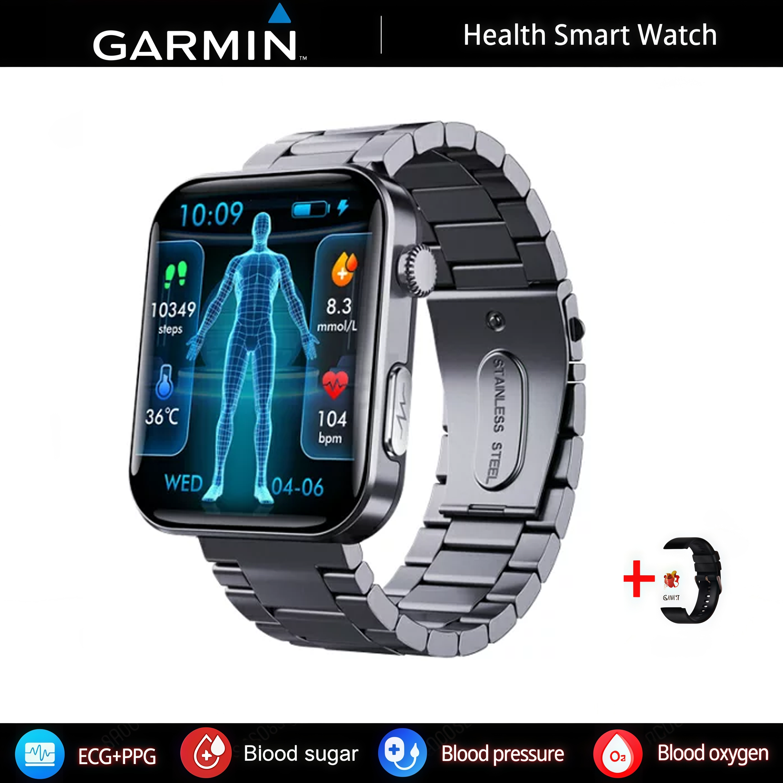 GARMIN AI egészségfigyelő okosóra ⌚️ 2026-os új frissítés! EKG + PPG intelligens mérés – vércukor, vérzsír és húgysav egy órában 🏃‍♂️