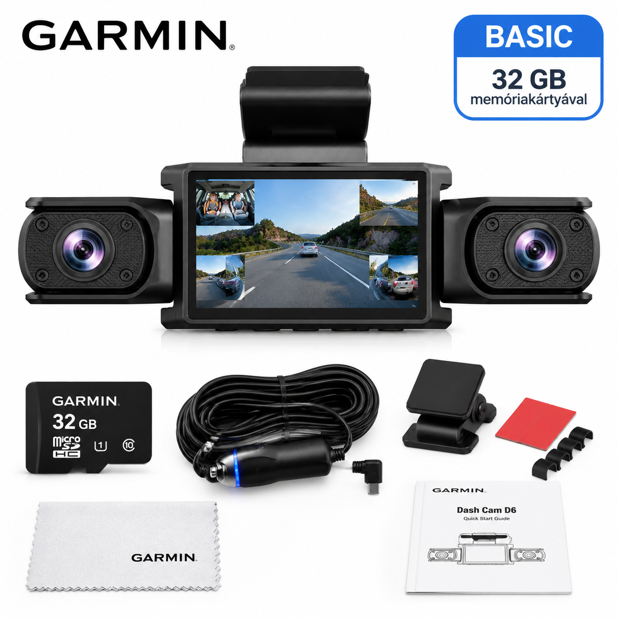 Garmin D6 4 kamerás autós menetrögzítő kamera, 360°-os látószög, 4 csatornás felvétel, 1 TB memóriakártya-támogatás, éjjellátás, parkolási mód