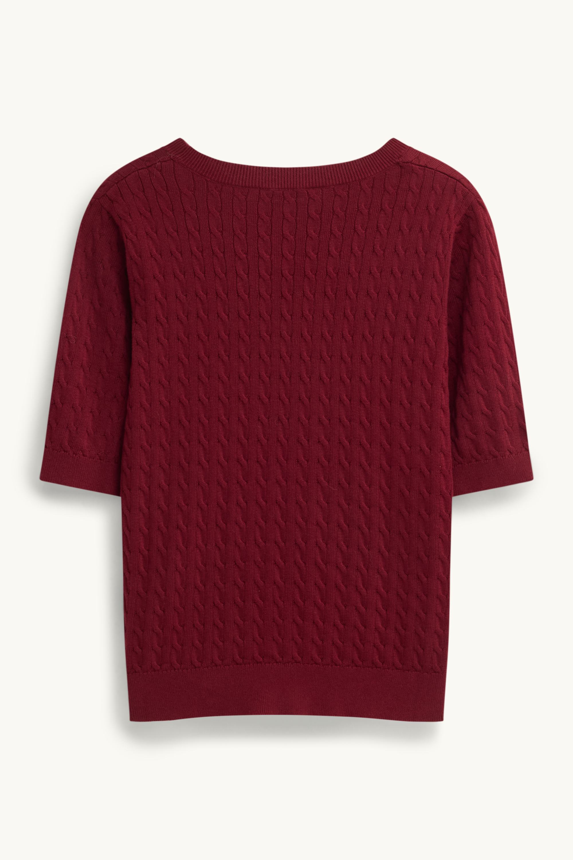 Knitted jumper - short sleeve - cable knit pattern bordeaux