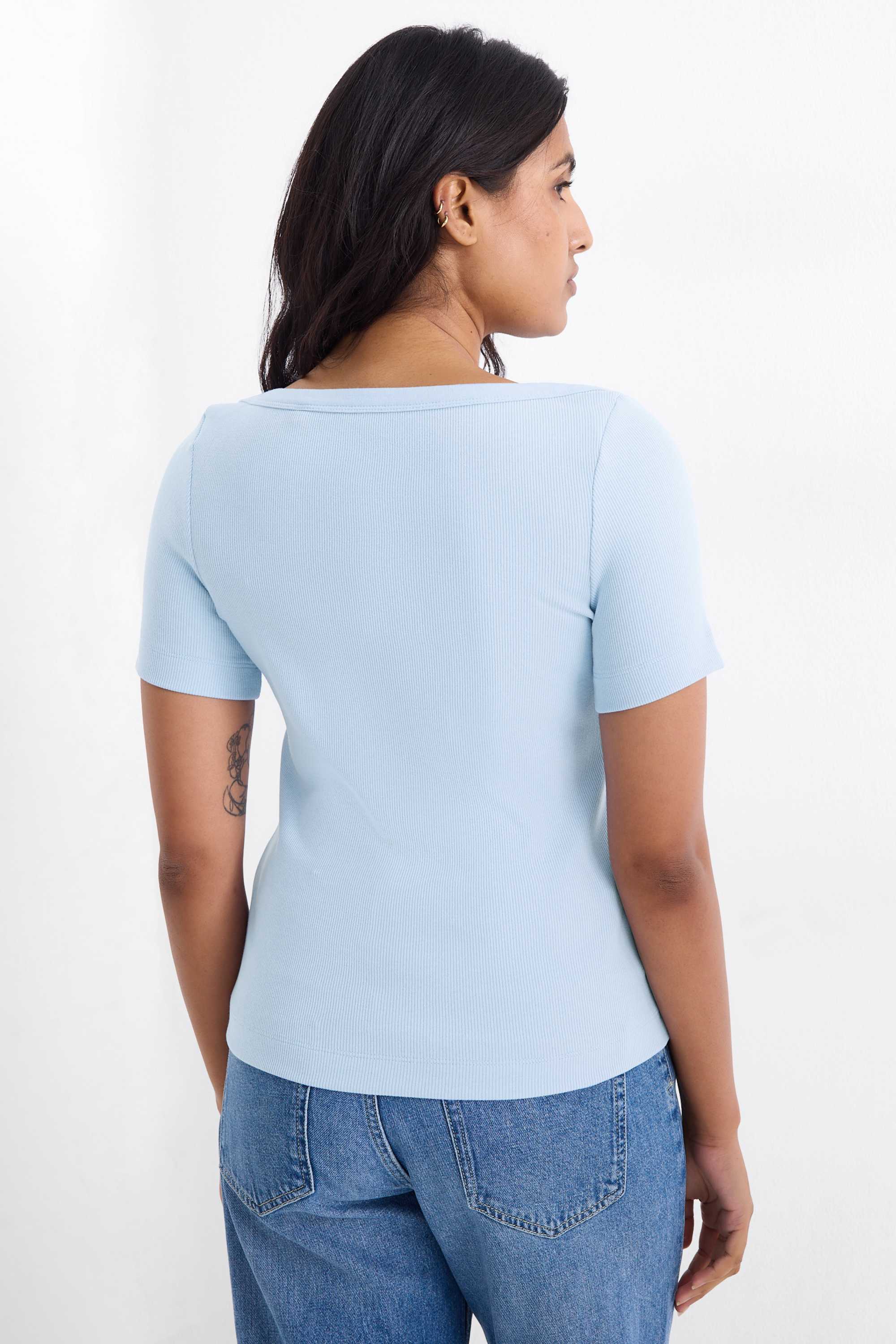 T-shirt - slim fit - ribbed light blue