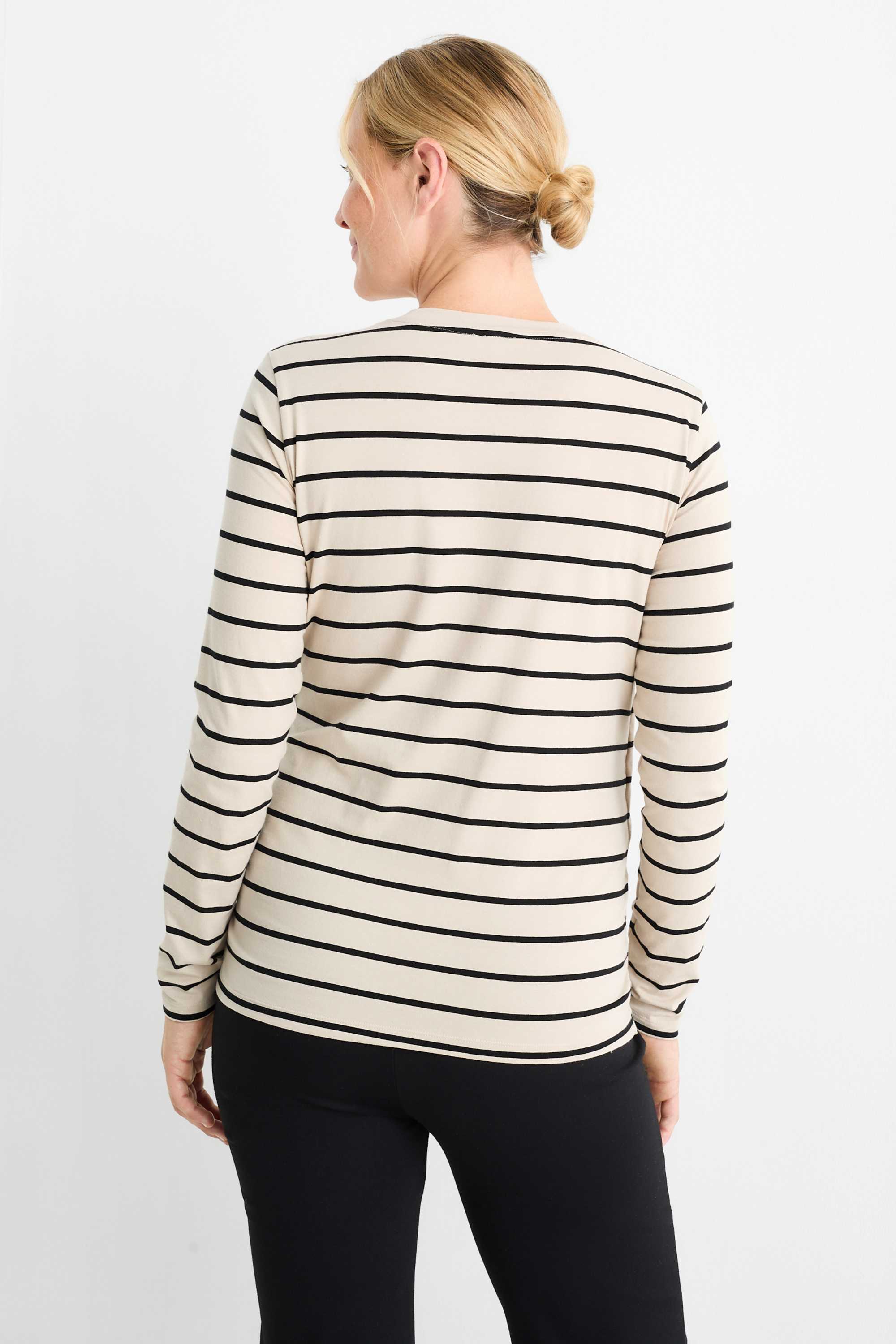 Maternity long sleeve top - striped light beige